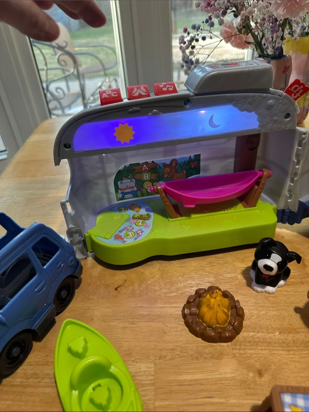 Fisher Price Little People Camper Playset with Blue Truck and Lime Kayak